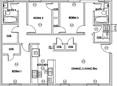 Unit A3 - Three Bedroom / Two Bath